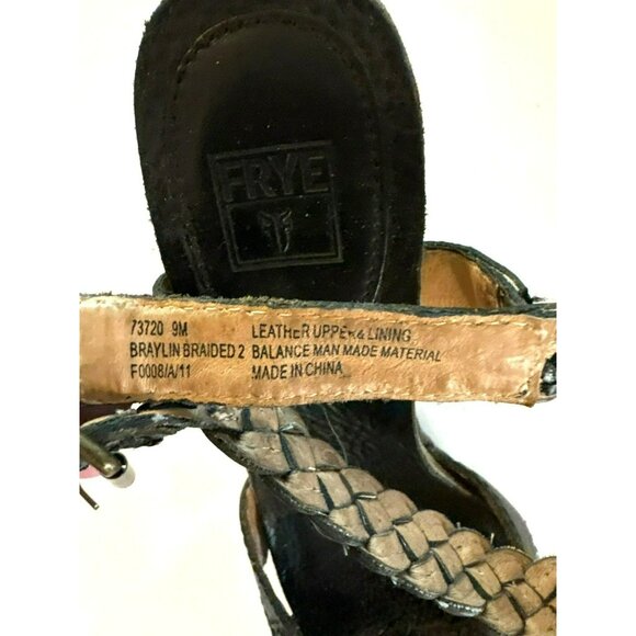 Frye Braylin Braided 2 Leather Wedge Cork Heel Adjustable Buckle Closure Sandals - Picture 6 of 9